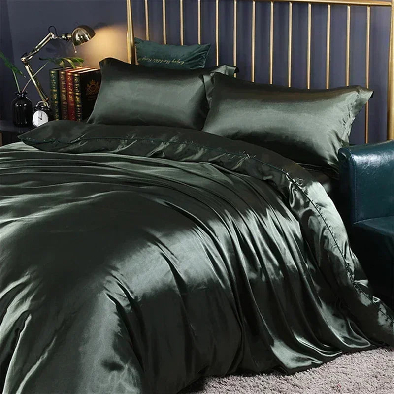 DecorBites™ Luxury Silk Bedding Set with Sheets