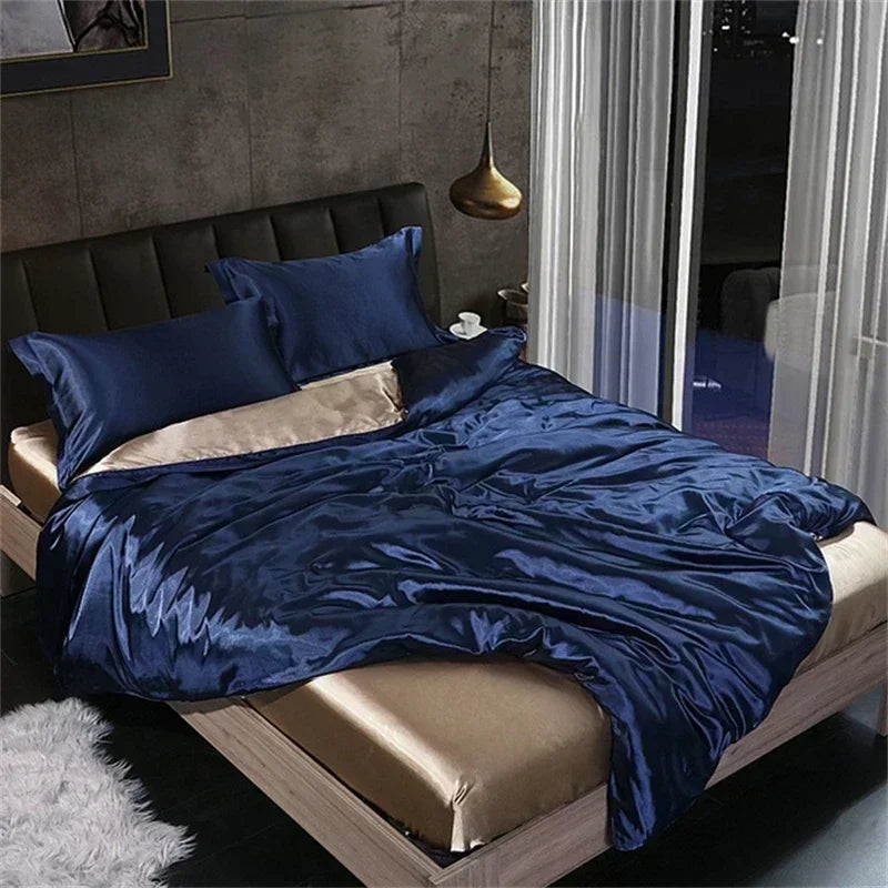 DecorBites™ Luxury Silk Bedding Set with Sheets