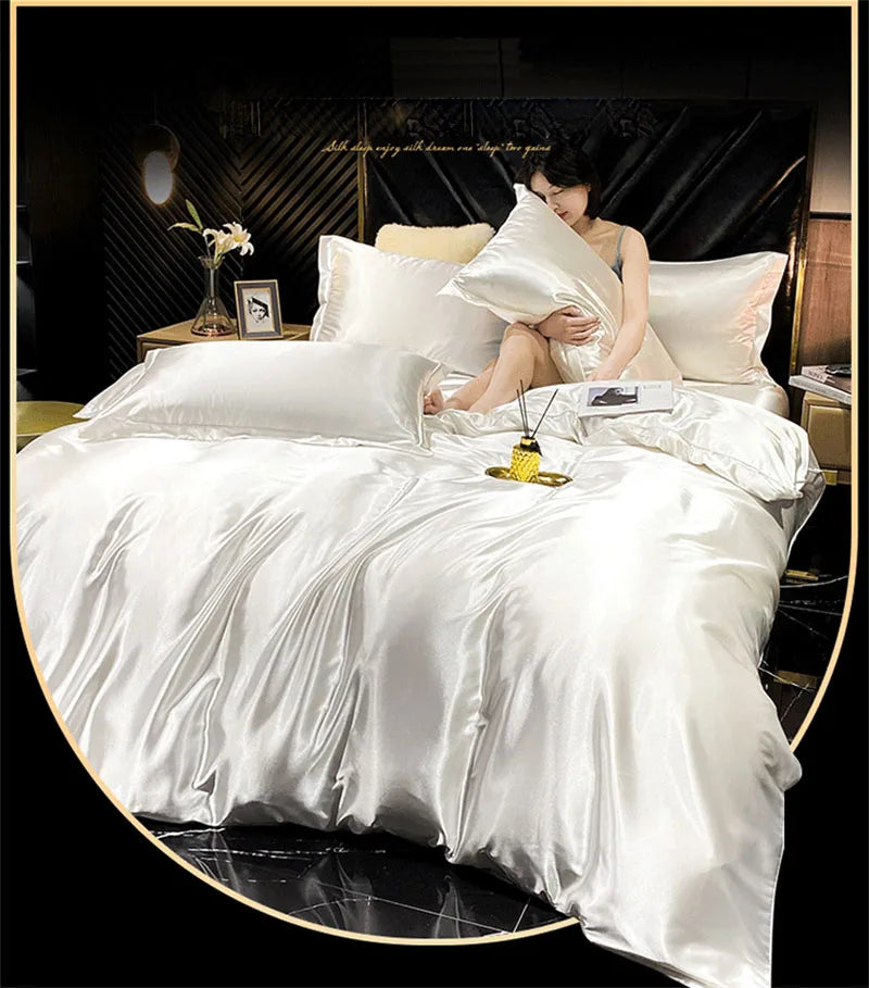 DecorBites™ Luxury Silk Bedding Set with Sheets, King/Queen Size
