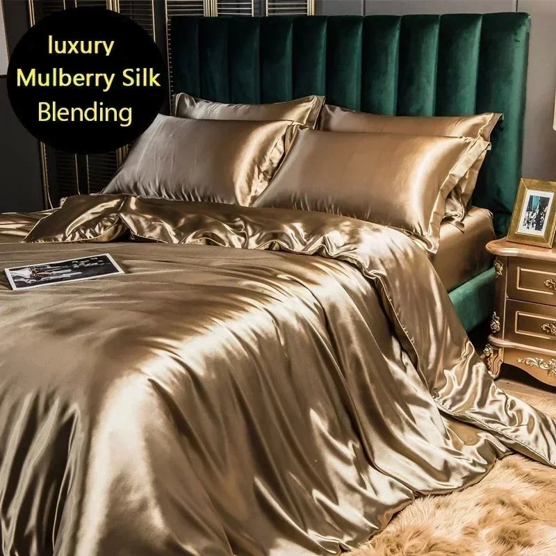 DecorBites™ Luxury Silk Bedding Set with Sheets - Queen/King