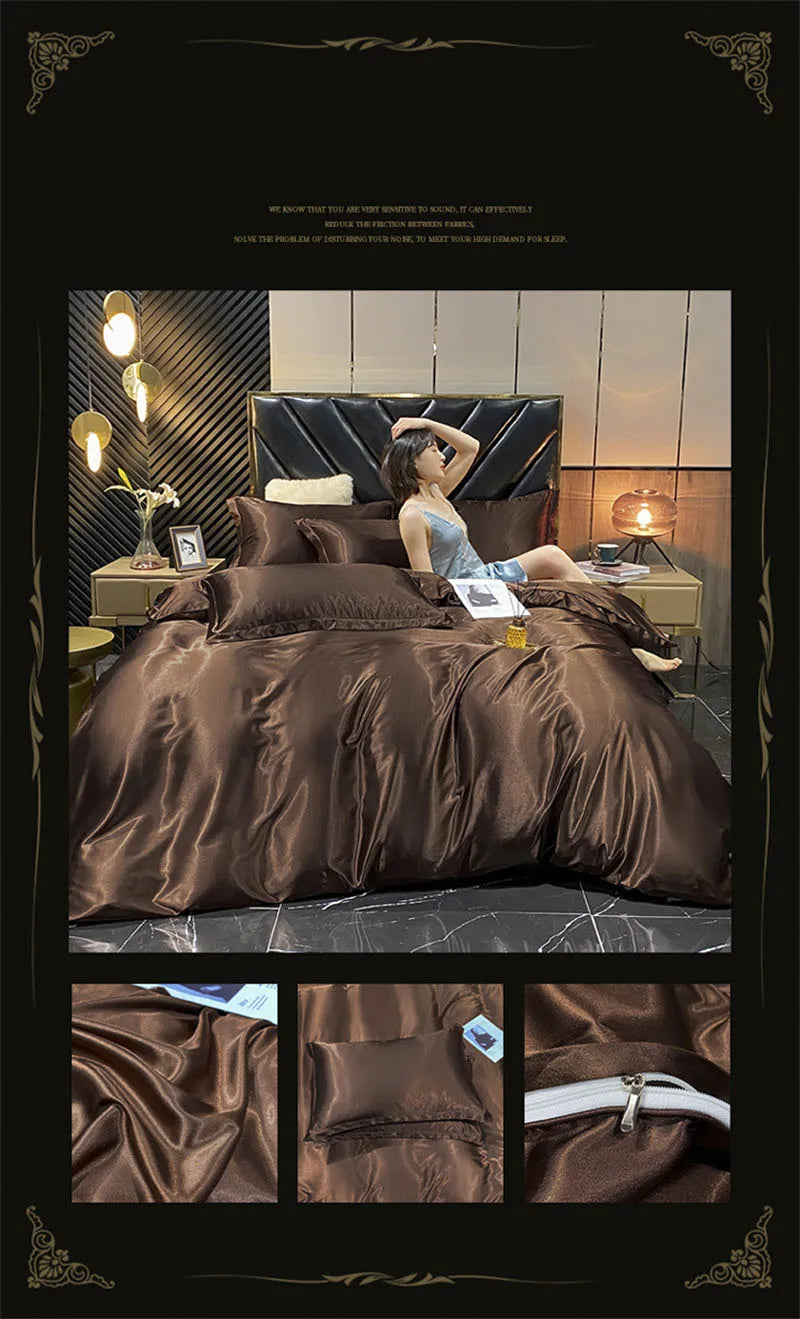 DecorBites™ Luxury Silk Bedding Set with Sheets - Queen/King