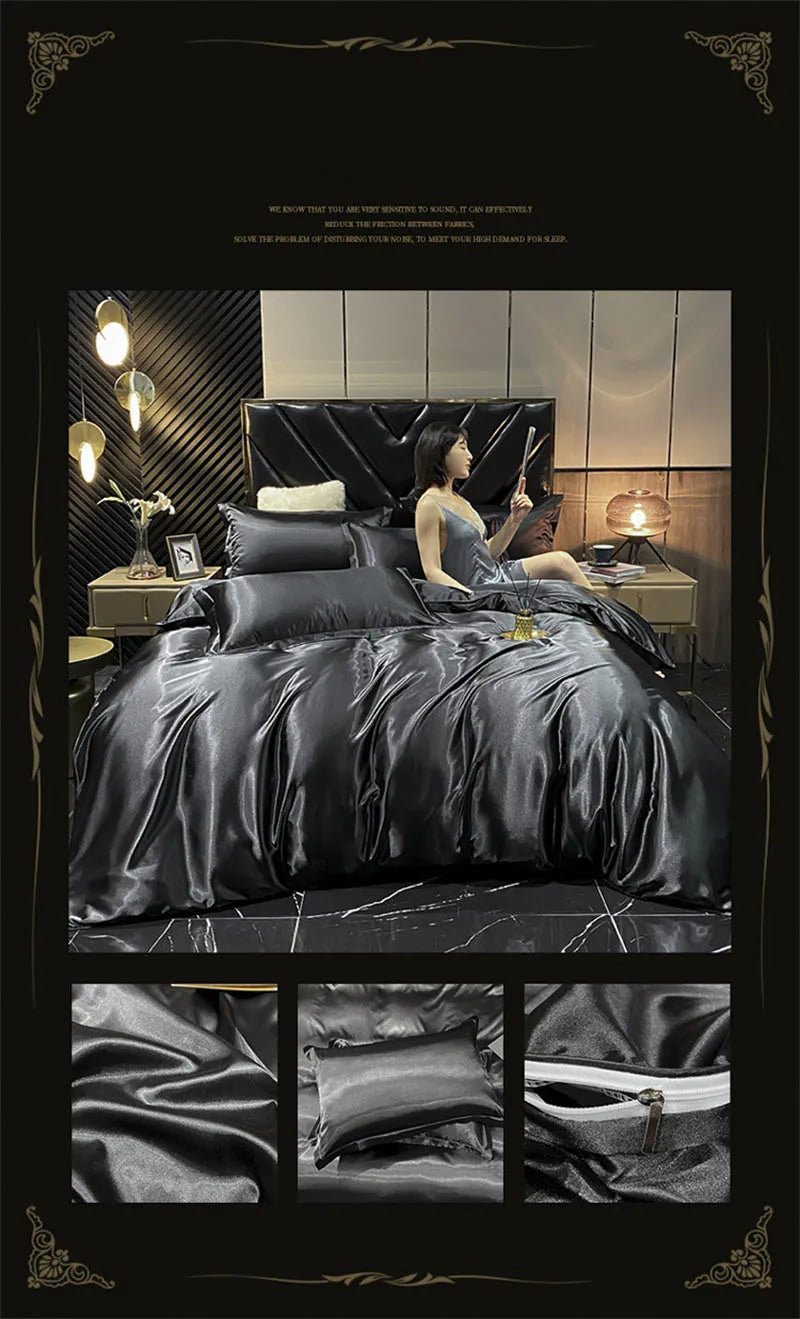 DecorBites™ Luxury Silk Bedding Set with Sheets - Queen/King Size