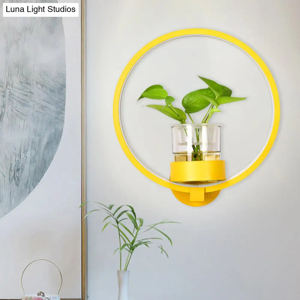 DecorBites™ Macaron Metal LED Wall Sconce with Plant Pot for Bedroom - Grey/Yellow/Blue