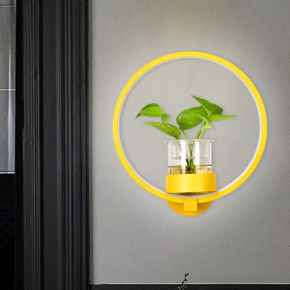 DecorBites™ Macaron Metal LED Wall Sconce with Plant Pot for Bedroom - Grey/Yellow/Blue