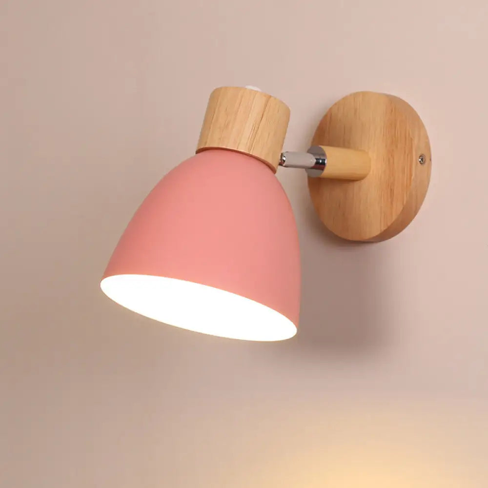 DecorBites™ Macaron Wood Wall Mounted Lamp with Dome Aluminum Shade - Corridor Wall Light Fixture