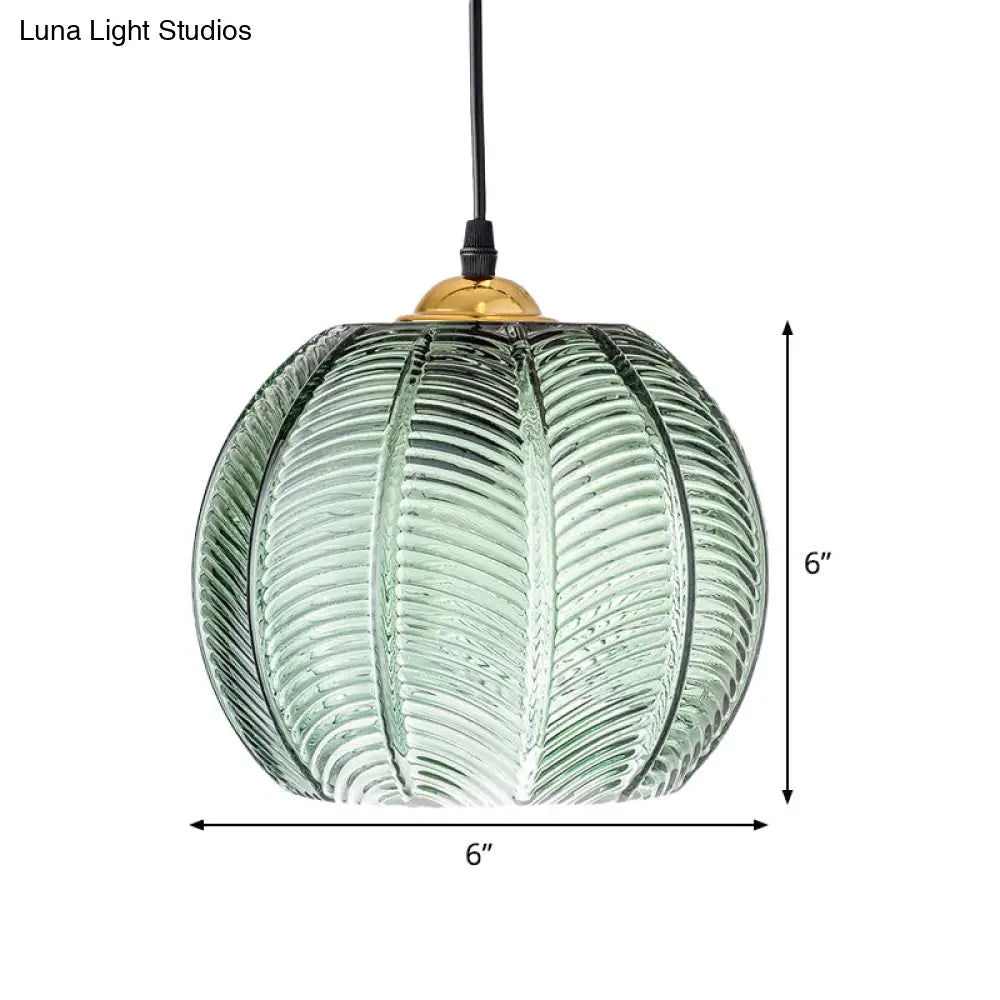 DecorBites™ Mara - Green Ribbed Glass Pumpkin Dinette Pendant Lamp