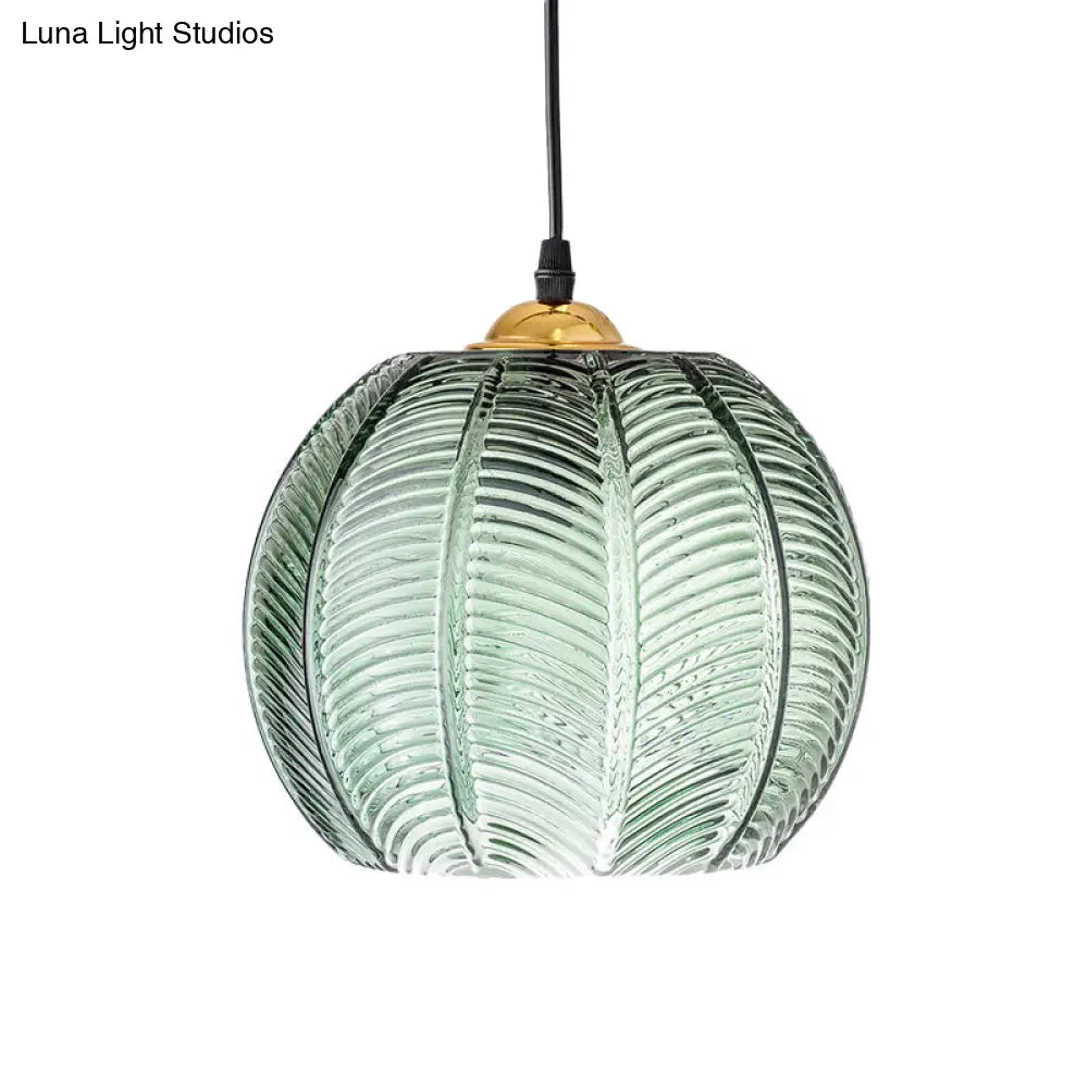DecorBites™ Mara - Green Ribbed Glass Pumpkin Dinette Pendant Lamp