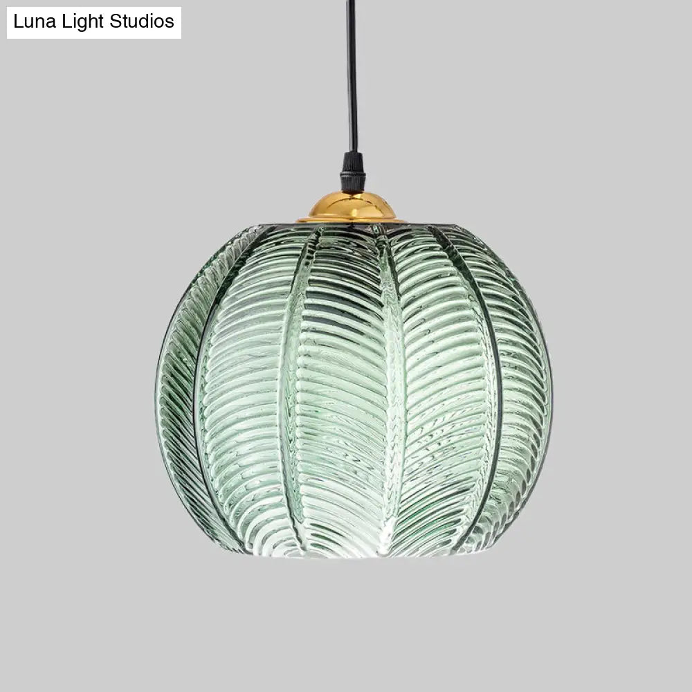 DecorBites™ Mara - Green Ribbed Glass Pumpkin Dinette Pendant Lamp