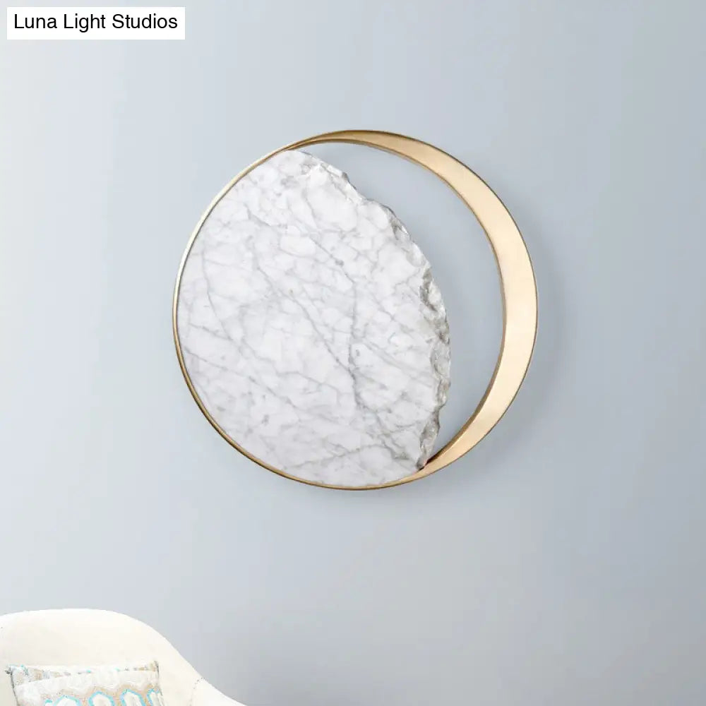 DecorBites™ Marble Gold LED Wall Light with Moon Sconce Design and Metallic Ring - Elegant Bedside Fixture