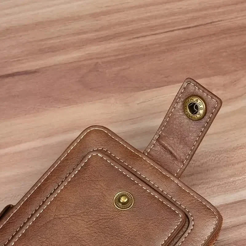 Men's PU Leather Solid Color Business Wallet, Card Holder With Zipper & Button