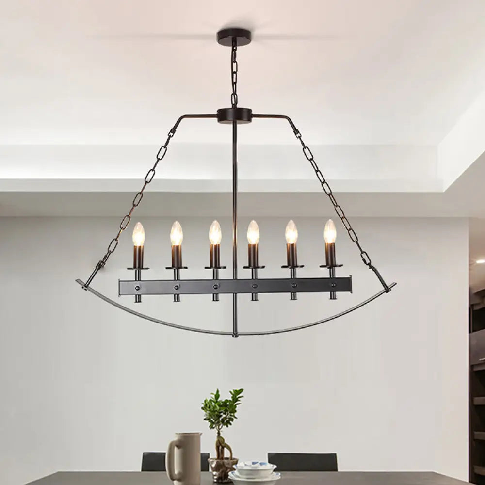 DecorBites™ Metal Black Island Lighting: Exposed Bulb 6-Light Ceiling Pendant for Dining Room - Classical Design