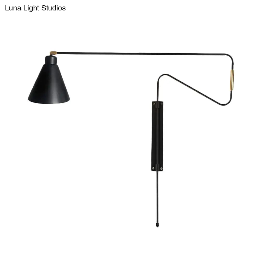 DecorBites™ Metal Wall Lamp with Long Curved Arm & Rotatable Cone Shade - Antique Coffee/Black/Gold Finish - Ideal for Living Room