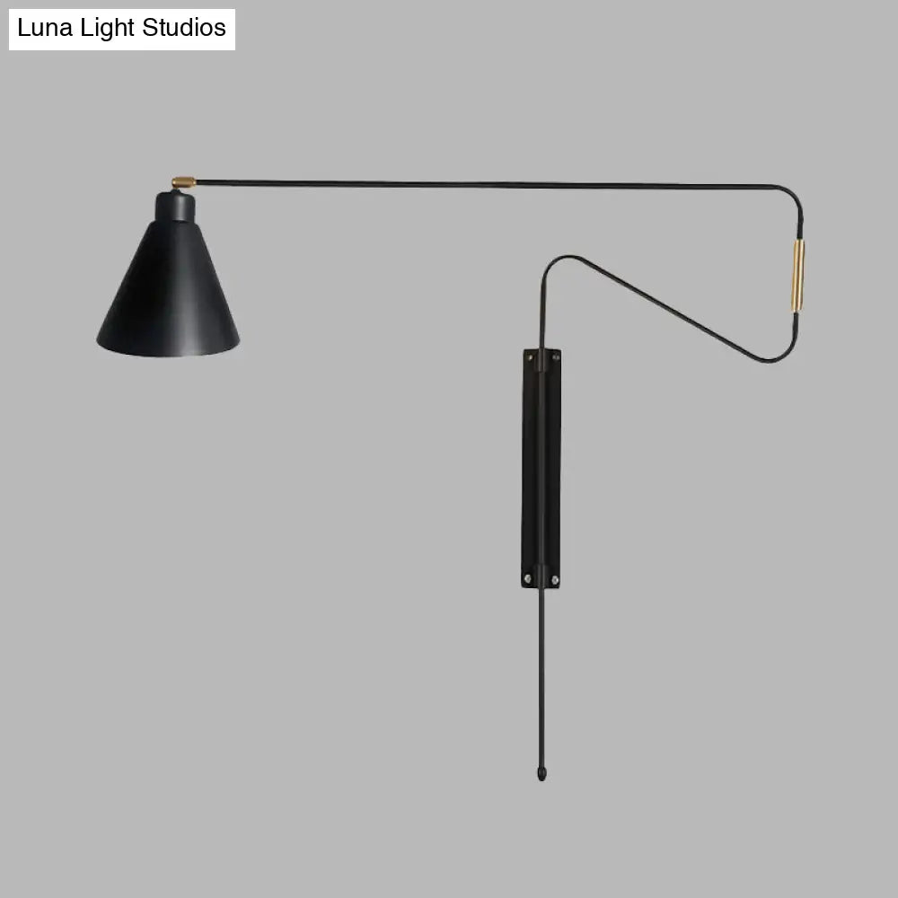 DecorBites™ Metal Wall Lamp with Long Curved Arm & Rotatable Cone Shade - Antique Coffee/Black/Gold Finish - Ideal for Living Room