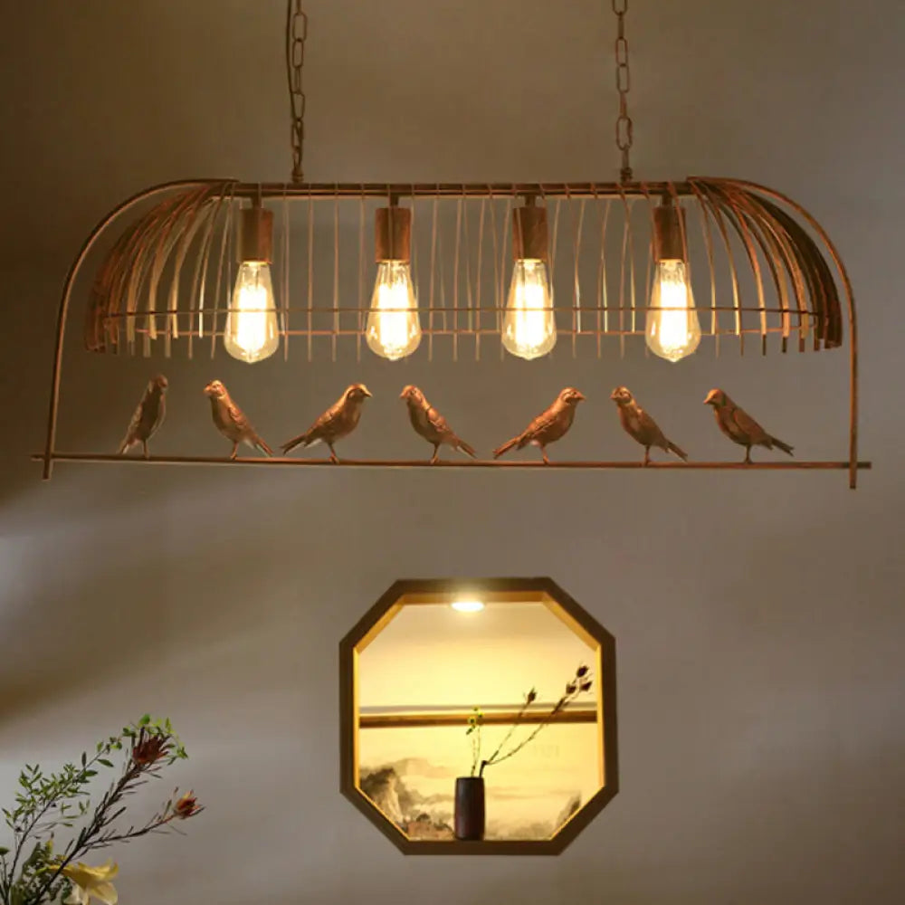 DecorBites™ Metallic Island Lighting with Wire Guard - Lodge Style 4-Light Pendant in Black/Rust
