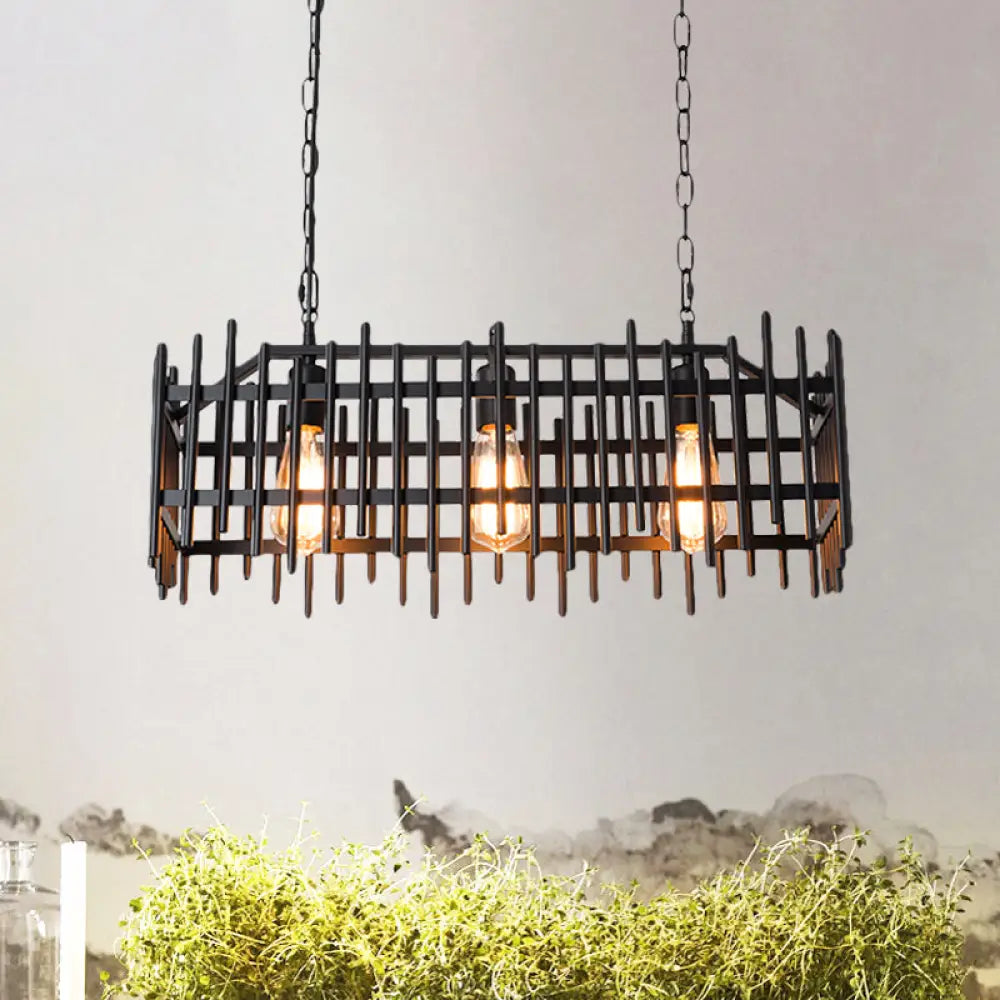 DecorBites™ Metallic Wire Cage Island Light: Antique Style 3-Light Farmhouse Lamp in Black/Rust