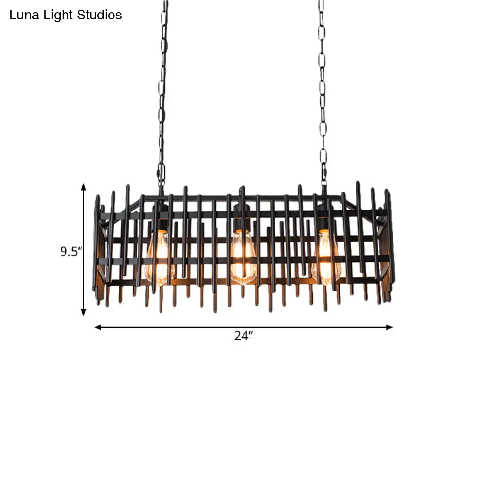 DecorBites™ Metallic Wire Cage Island Light: Antique Style 3-Light Farmhouse Lamp in Black/Rust