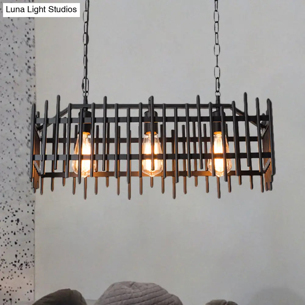 DecorBites™ Metallic Wire Cage Island Light: Antique Style 3-Light Farmhouse Lamp in Black/Rust