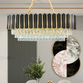 DecorBites™ Mid Century 4-Tier Black and Gold Crystal Island Pendant - 8-Light Oval Restaurant Hanging Light Fixture