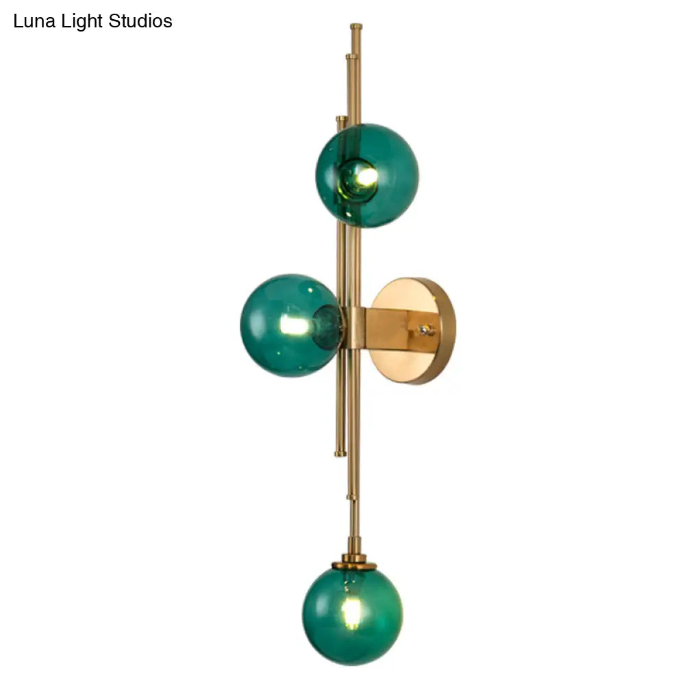 DecorBites™ Mid Century Glass Orb Sconce: 3-Bulb Brass Finish Wall Lamp for Living Room