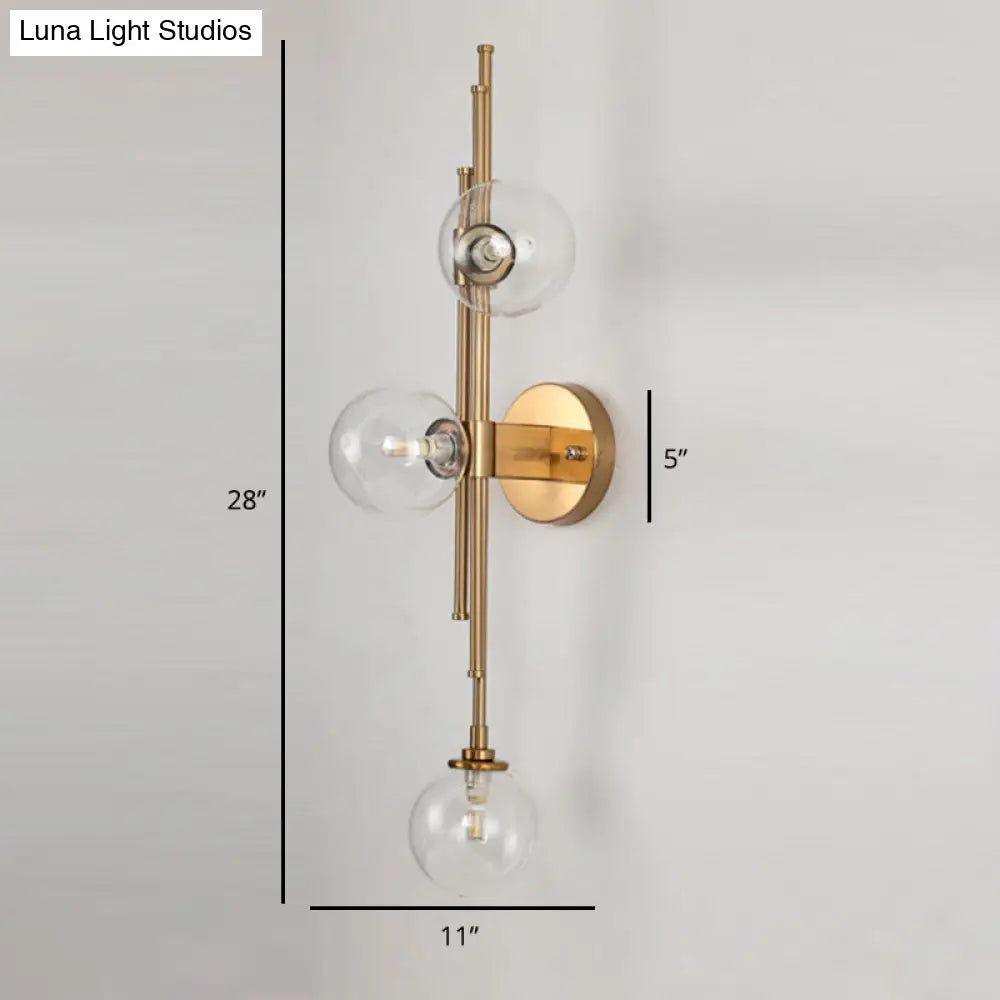 DecorBites™ Mid Century Glass Orb Sconce: 3-Bulb Brass Finish Wall Lamp for Living Room
