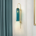 DecorBites™ Mid Century Gooseneck Wall Sconce, Brass Finish with Blue Glass Shade