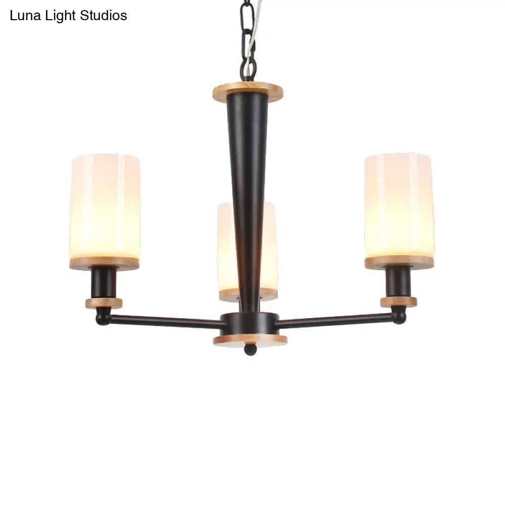 DecorBites™ Mid-Century Opal Frosted Glass Chandelier - 3-Light Pendant Ceiling Light in Black