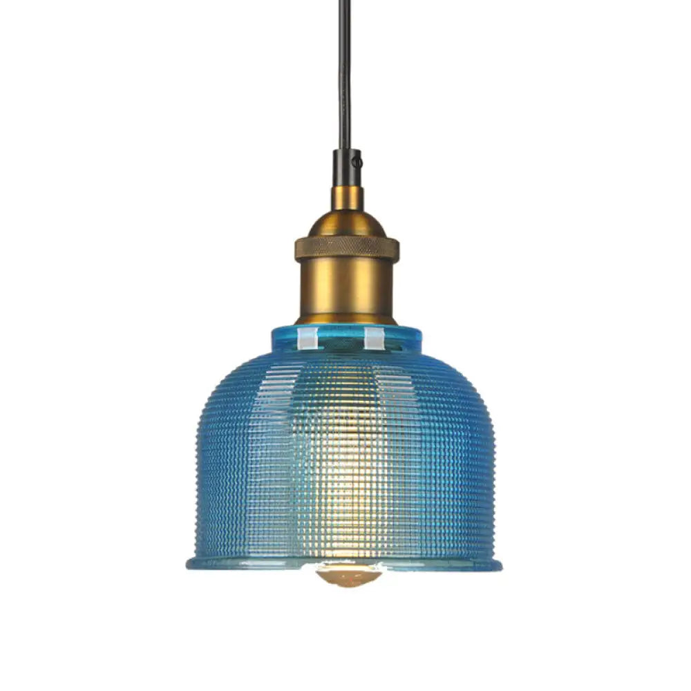 DecorBites™ Mila - Retro Retro Style Carillon Pendant Light 1-Light Red/Orange/Blue Gridded Glass Suspension Lighting for Dining Room