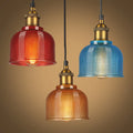 DecorBites™ Mila - Retro Retro Style Carillon Pendant Light 1-Light Red/Orange/Blue Gridded Glass Suspension Lighting for Dining Room