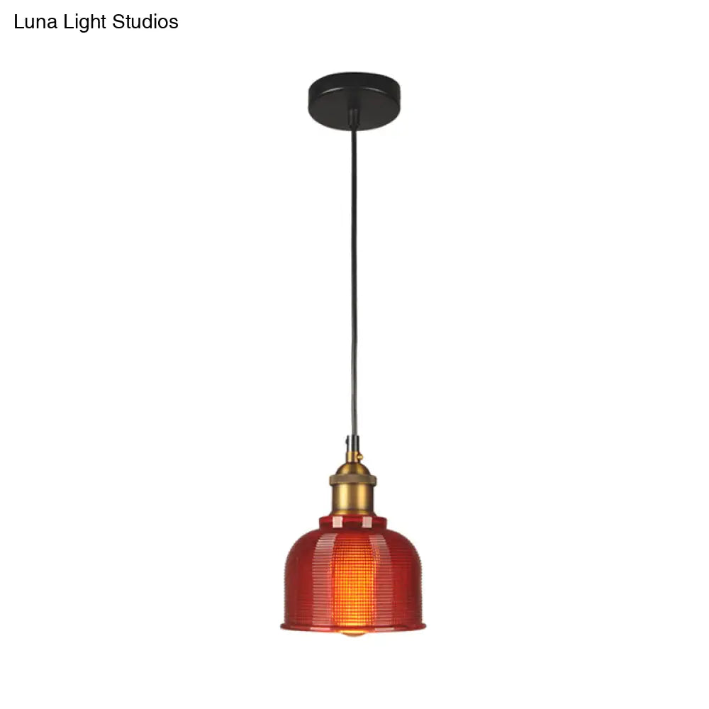 DecorBites™ Mila - Retro Retro Style Carillon Pendant Light 1-Light Red/Orange/Blue Gridded Glass Suspension Lighting for Dining Room