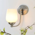 DecorBites™ Milk Glass Wall Sconce Light in Nickel for Stairways