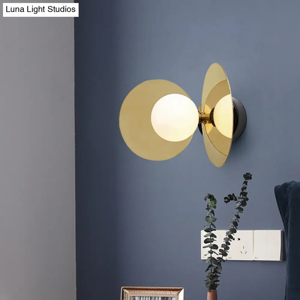 DecorBites™ Mini Milk Glass Wall Light with Gold Postmodern Design and Reflective Shields