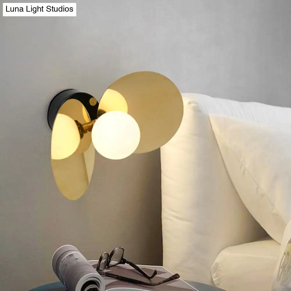 DecorBites™ Mini Milk Glass Wall Light with Gold Postmodern Design and Reflective Shields