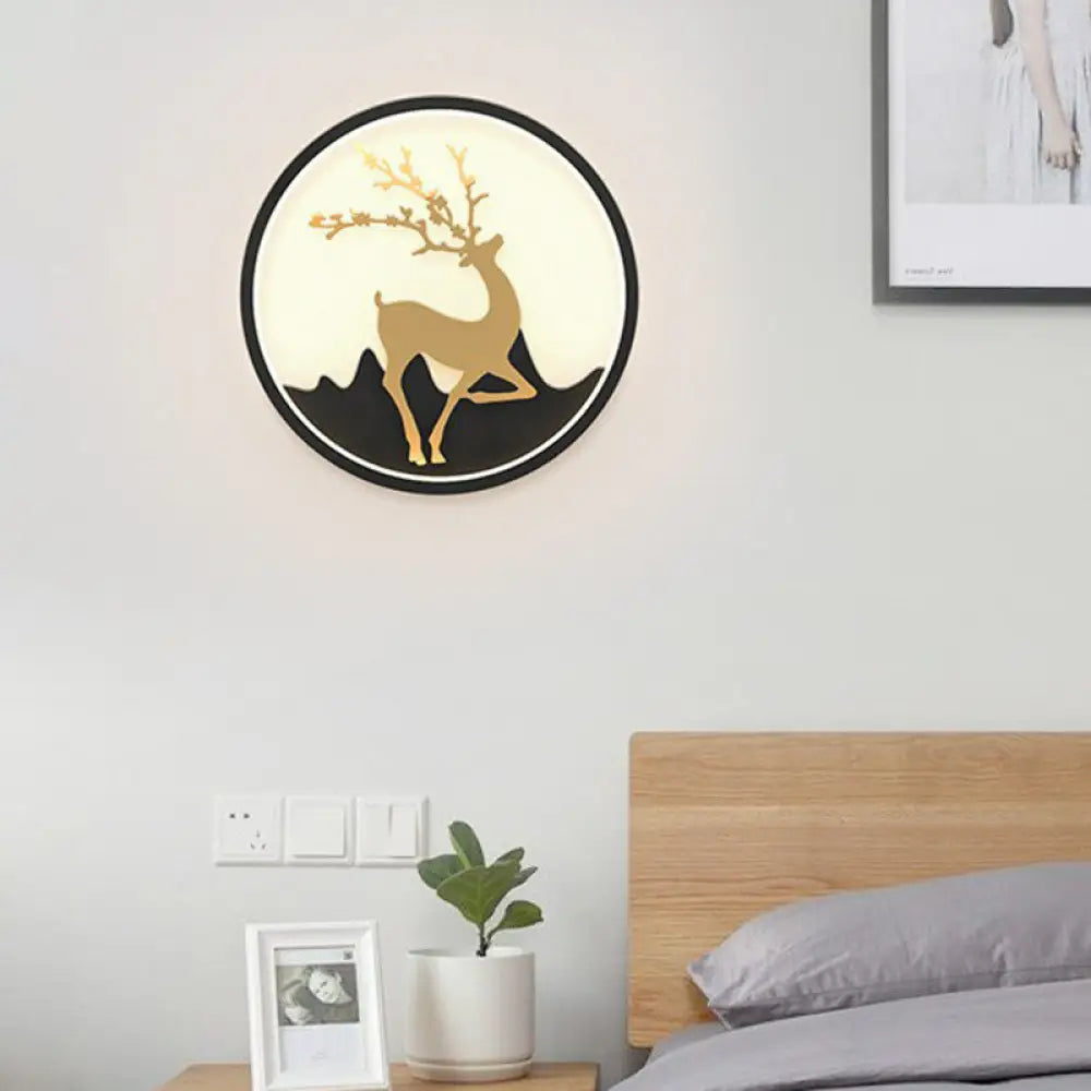 DecorBites™ Minimalist Aluminum Ring LED Wall Sconce with Deer Design
