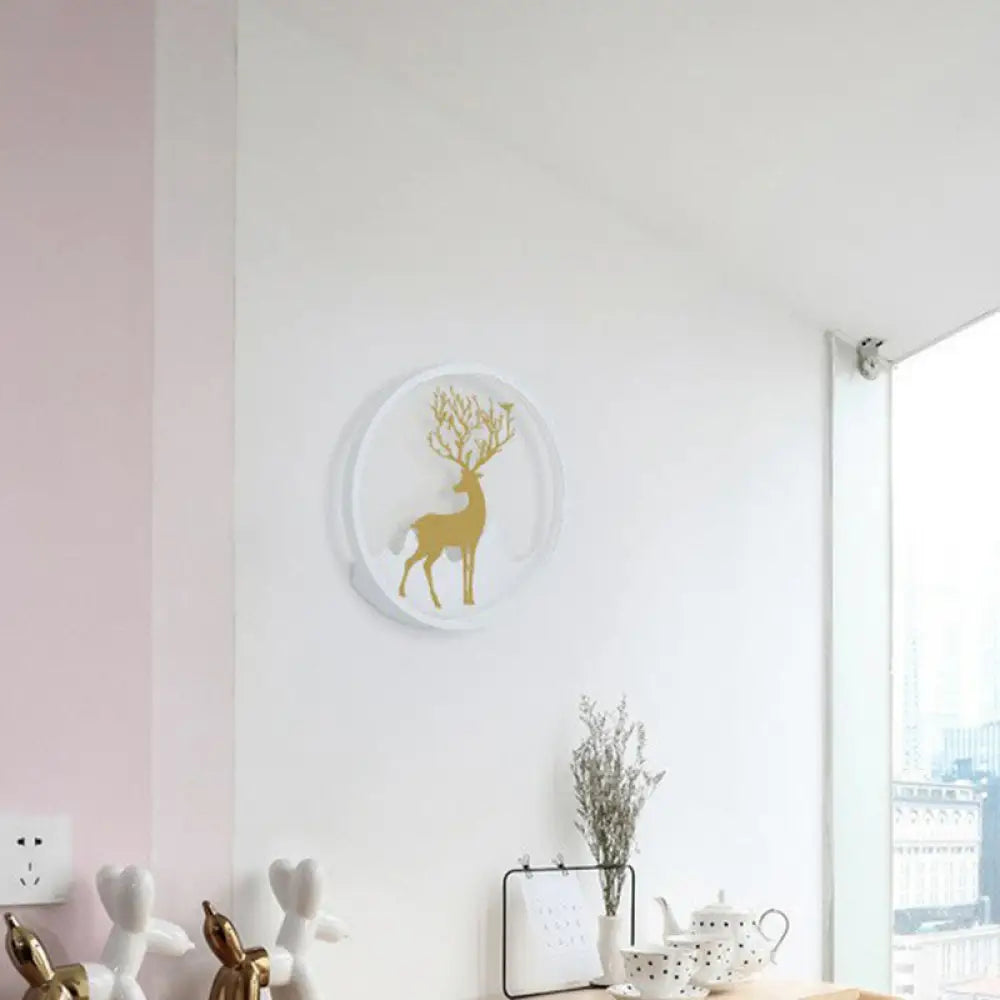 DecorBites™ Minimalist Aluminum Ring LED Wall Sconce with Deer Design