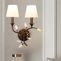 DecorBites™ Minimalist Beveled Crystal Wall Mount Lamp with Black/Gold Finish - 2 Bulbs, Conic Fabric Shade