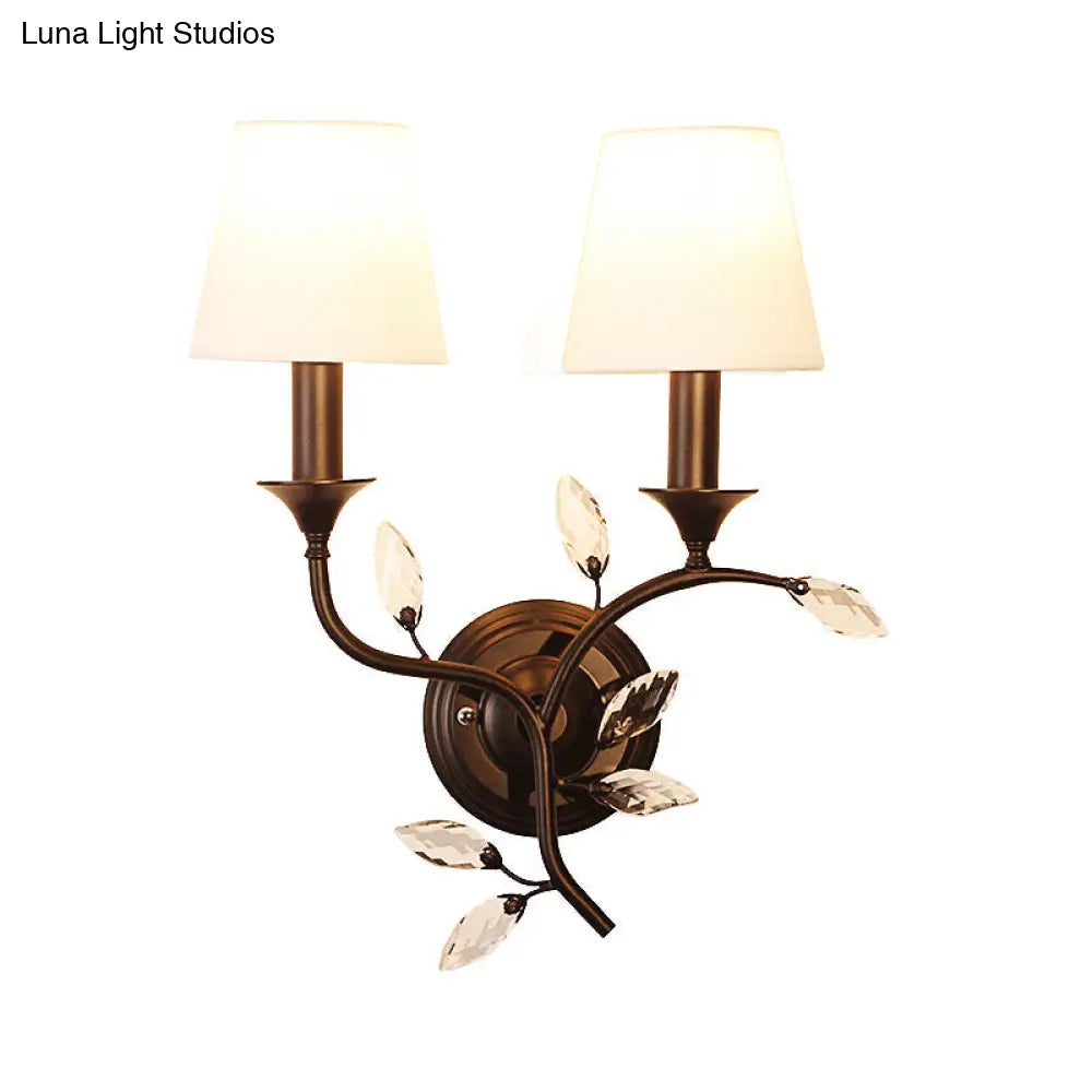 DecorBites™ Minimalist Beveled Crystal Wall Mount Lamp with Black/Gold Finish - 2 Bulbs, Conic Fabric Shade