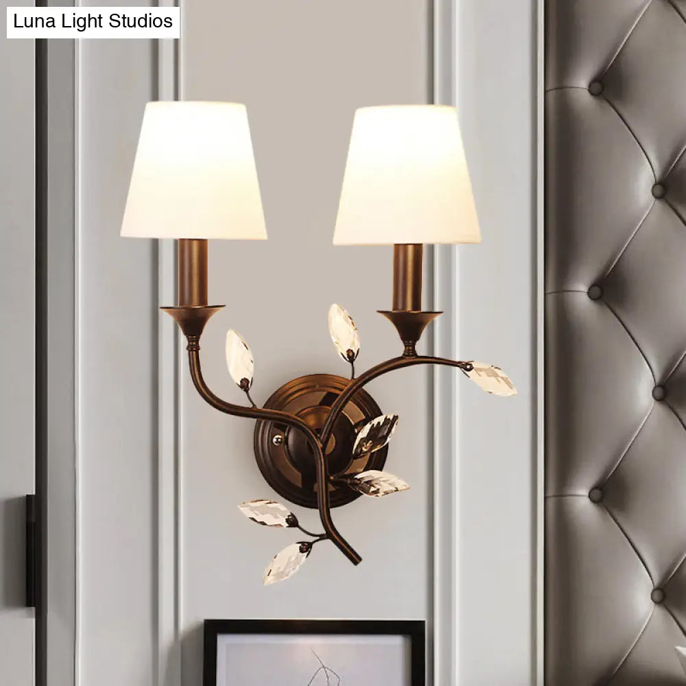 DecorBites™ Minimalist Beveled Crystal Wall Mount Lamp with Black/Gold Finish - 2 Bulbs, Conic Fabric Shade