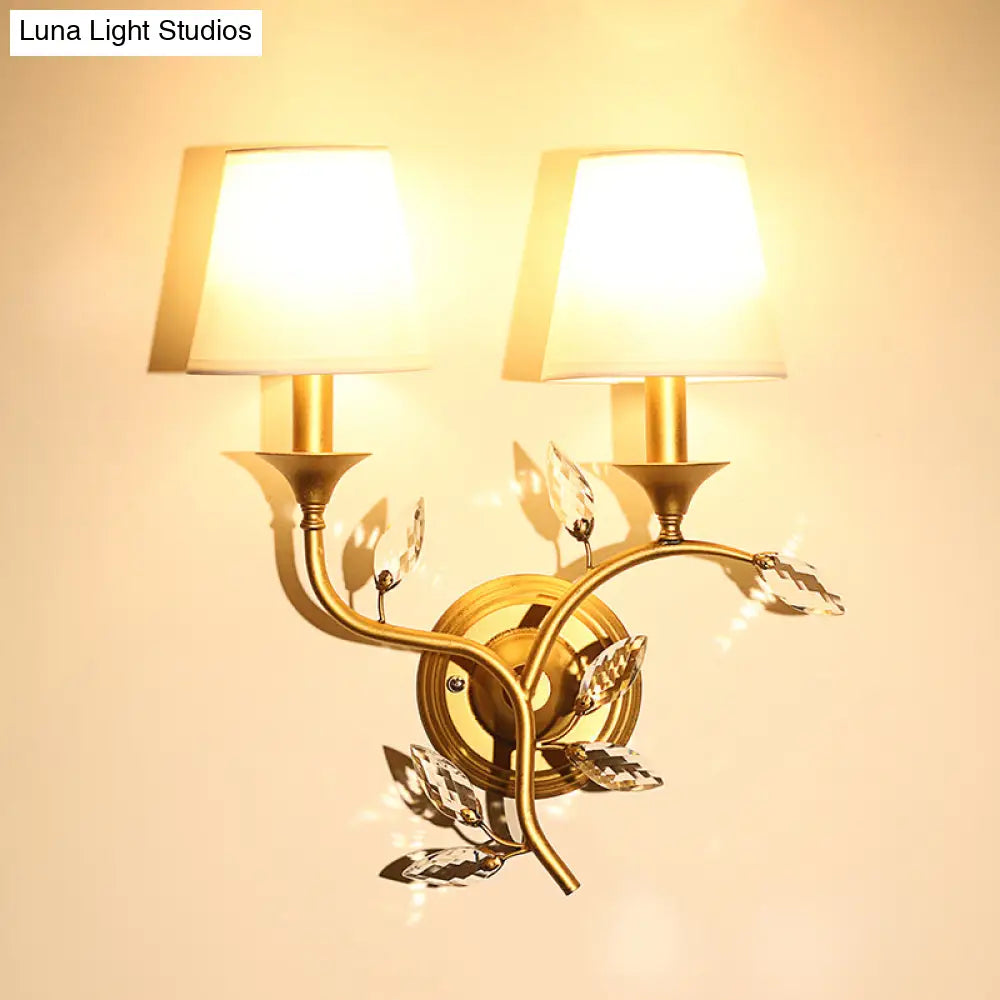 DecorBites™ Minimalist Beveled Crystal Wall Mount Lamp with Black/Gold Finish - 2 Bulbs, Conic Fabric Shade