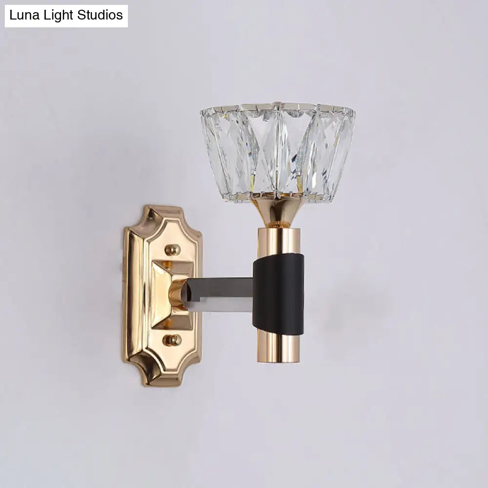 DecorBites™ Minimalist Black & Gold Crystal Block Wall Sconce – Half-Light Bowl Lamp