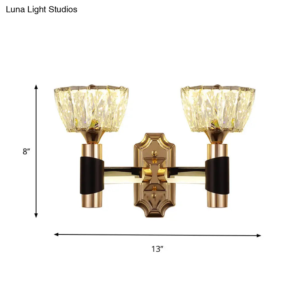 DecorBites™ Minimalist Black & Gold Crystal Block Wall Sconce – Half-Light Bowl Lamp