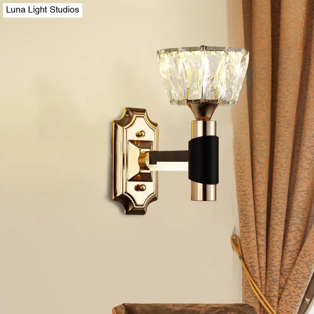 DecorBites™ Minimalist Black & Gold Crystal Block Wall Sconce – Half-Light Bowl Lamp