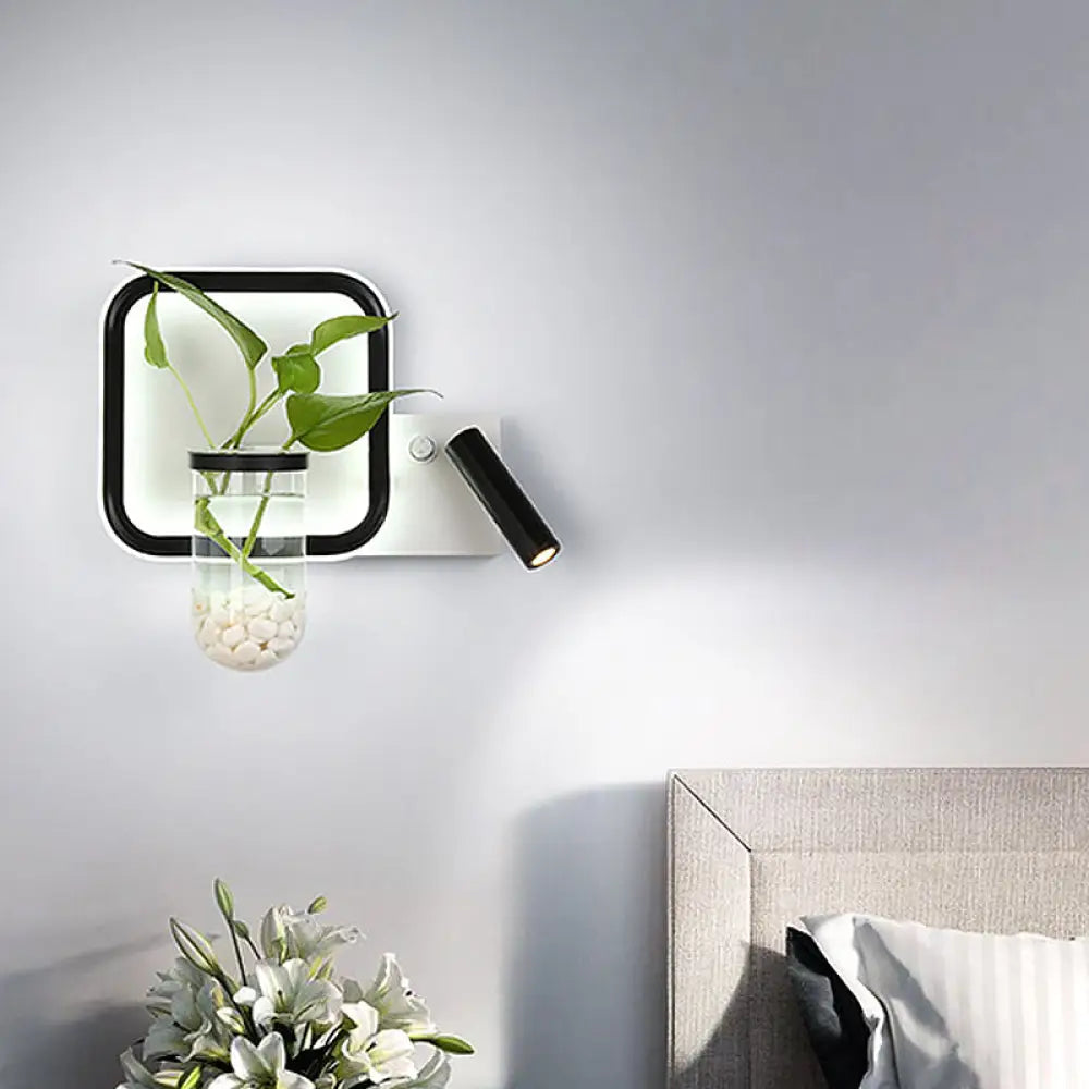 DecorBites™ Minimalist Black Plant Pot Wall Sconce with LED Bedside Wall Mount Light in Warm/White Light