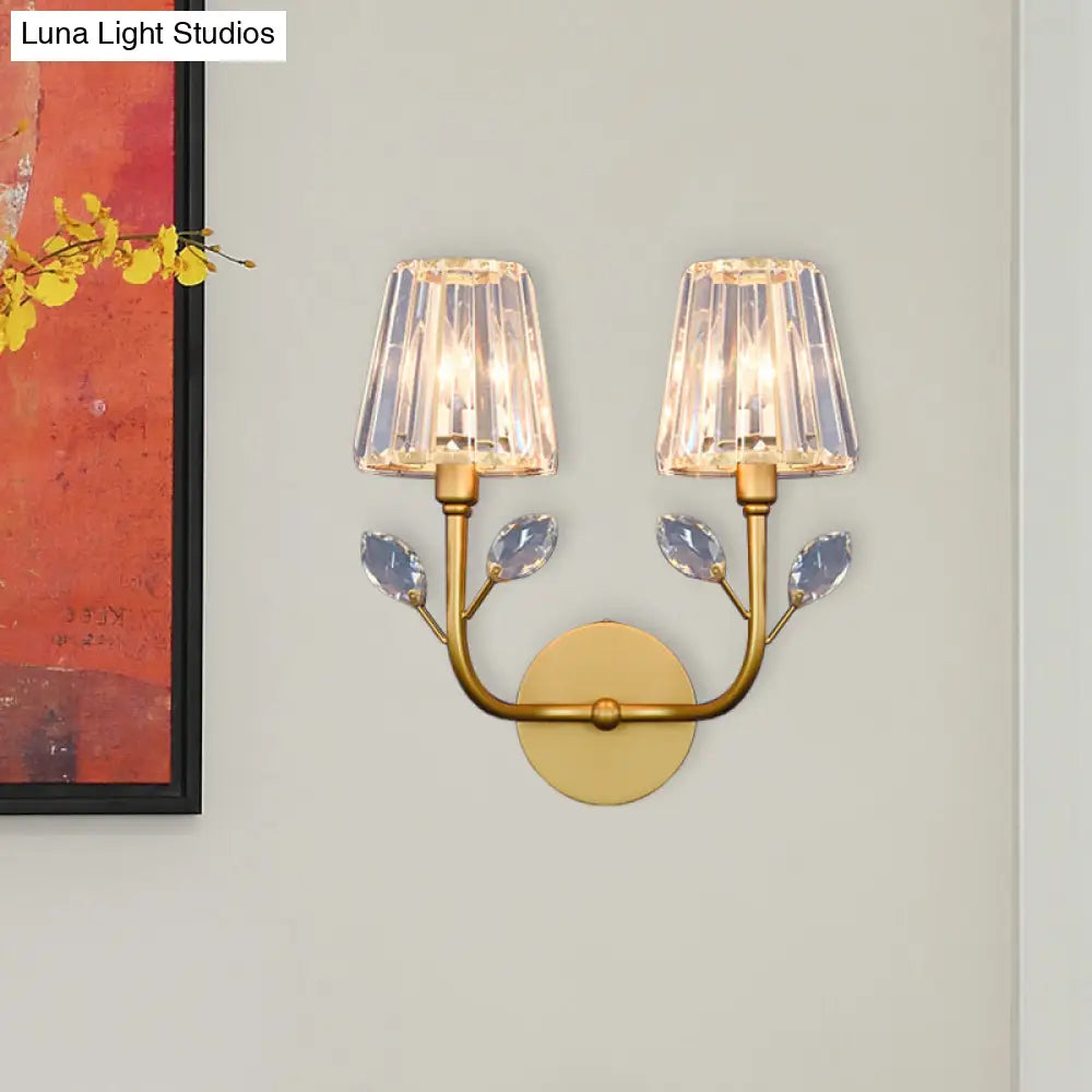 DecorBites™ Minimalist Brass Finish Tapered Wall Sconce with Crystal accents