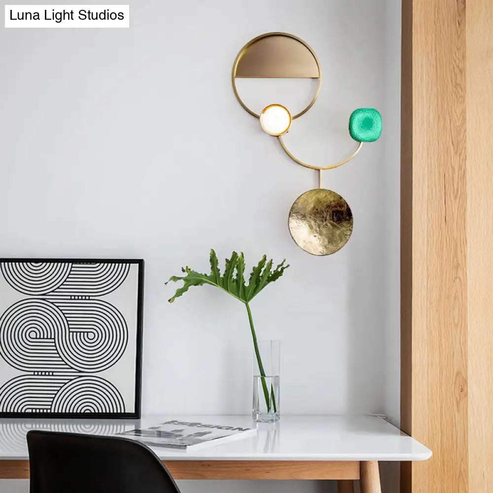 DecorBites™ Minimalist Brass Orbit Wall Sconce - 10"/12.5"/17" Wide Light Fixture with White Light