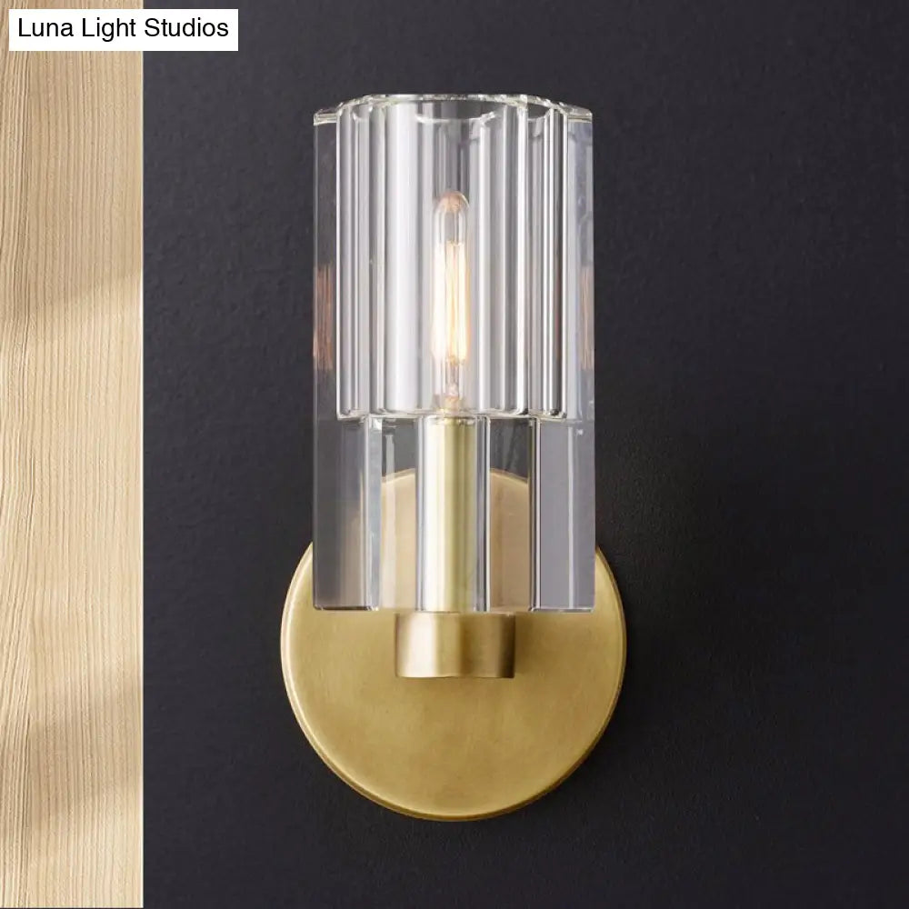 DecorBites™ Minimalist Brass Sconce with Clear Triangle Glass Shade for Living Room Wall