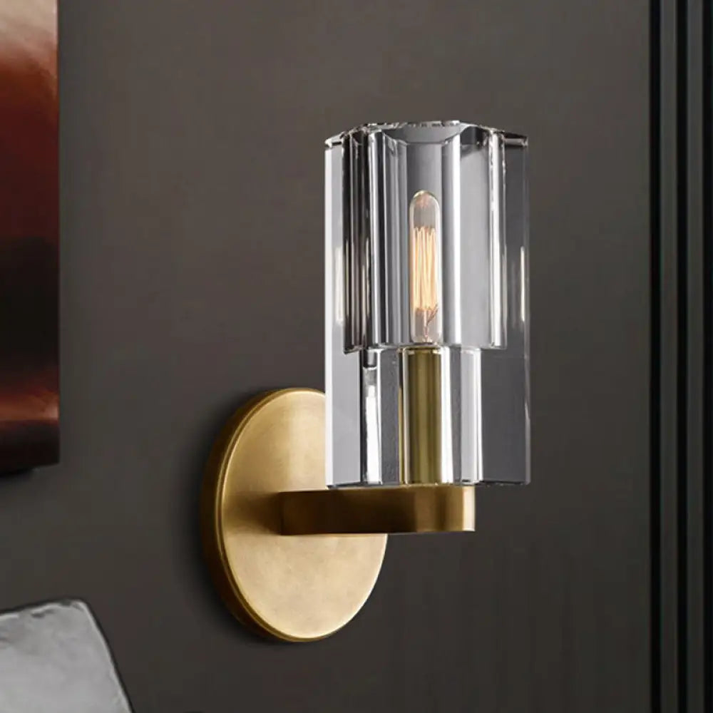 DecorBites™ Minimalist Brass Sconce with Clear Triangle Glass Shade for Living Room Wall