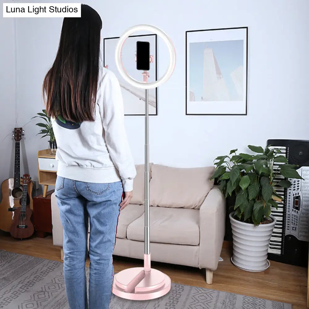 DecorBites™ Minimalist Circular Metal USB Vanity Lamp with LED Fill Light for Mobile Phone Holder - Black/White/Pink