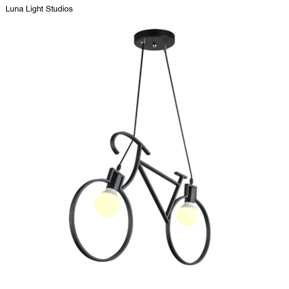 DecorBites™ Minimalist City Bike Pendant Light for Kids Room - 2-Light Iron Suspension with Open Bulb Design