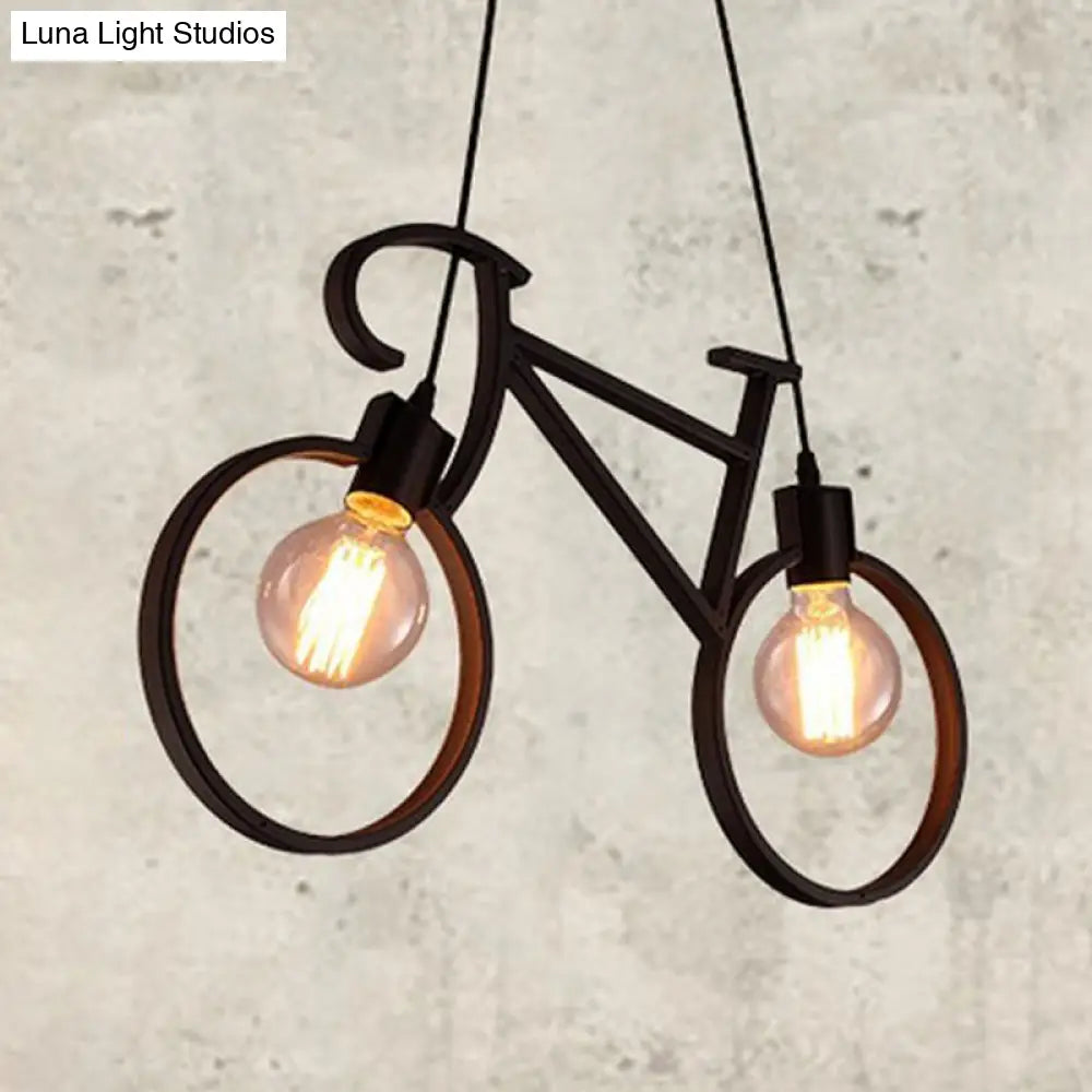 DecorBites™ Minimalist City Bike Pendant Light for Kids Room - 2-Light Iron Suspension with Open Bulb Design
