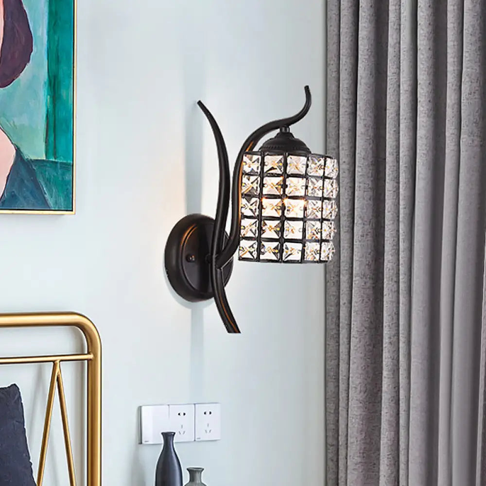 DecorBites™ Minimalist Crystal Square/Rhombus Sconce: Black 1-Light Shade Wall Lighting Fixture